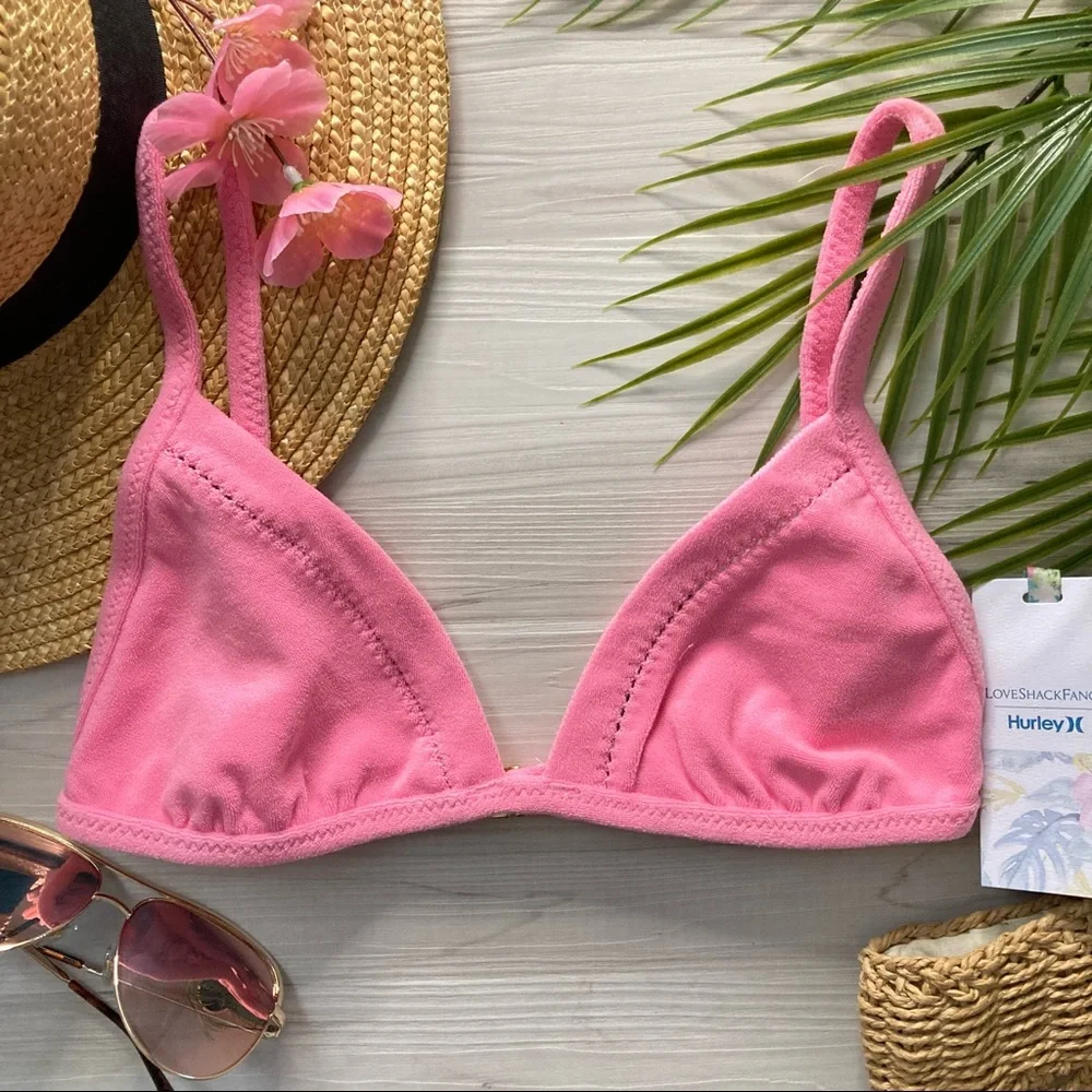 LoveShackFancy x Hurley 🌸 Reversible Felt Fixed Tri Bikini Top 👙🏄🏼‍♀️🌴
